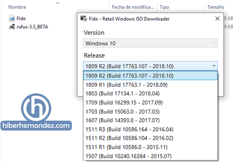 Rufus 3.5 (Beta) con opciones de descarga de Windows 10 y 8.1