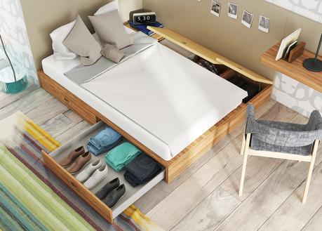 Cama con mucho espacio de almacenamiento