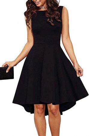 Cuello barco sin mangas negro Vestido de cÃ³ctel skater alto bajo