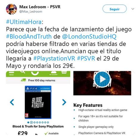 La fecha oficial de lanzamiento de Blood & Truth podría haber sido desvelada