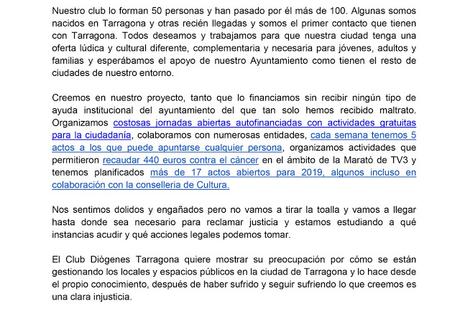 Injusticia cometida contra el Club Diógenes de Tarragona