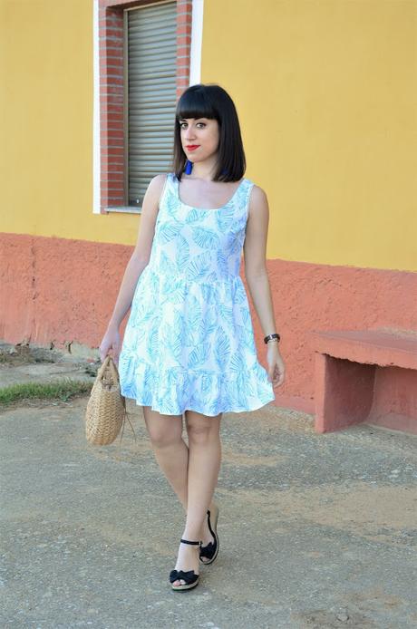Vestido boho de hojas azules