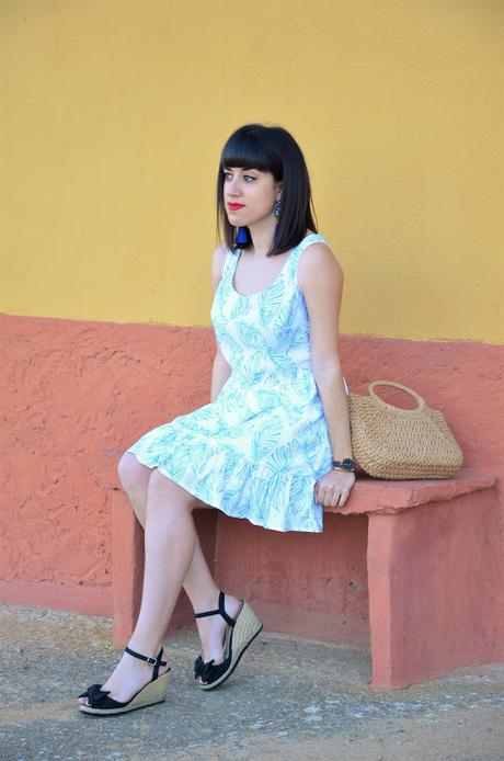 Vestido boho de hojas azules