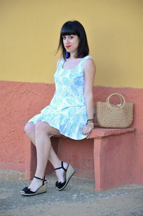 Vestido boho de hojas azules
