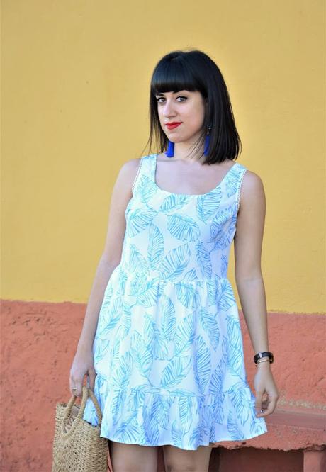 Vestido boho de hojas azules