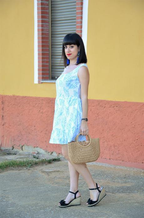Vestido boho de hojas azules
