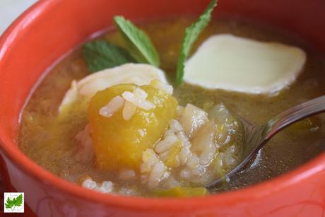 Sopa de Arroz y Calabaza con Queso