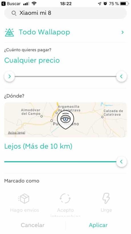 filtros en wallapop