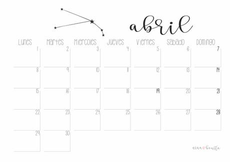 Imprimible: Calendario abril 2019