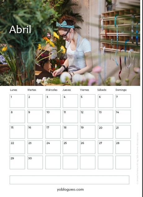 Calendario abril para imprimir descargable