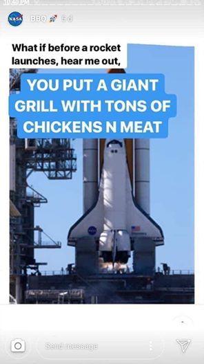 ¿Como acabas con el hambre? con un asador y un transbordador espacial