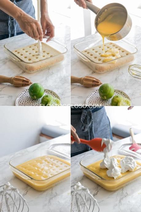 Poke cake de limon, receta refrescante y fácil vía elgatogoloso.com