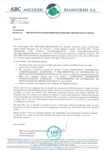 SITUACIÓN ANORMAL EN EL MERCADO ASEGURADOR: ABC ASIGURARI REASIGURARI noticia oficial