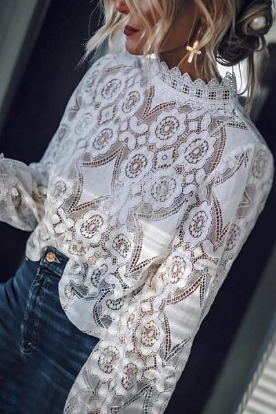 Band Collar  Decorative Lace  Lace Plain  Blouses