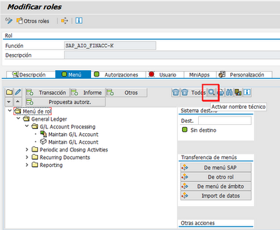 Como ver los nombres técnicos de las transacciones de un Rol en SAP