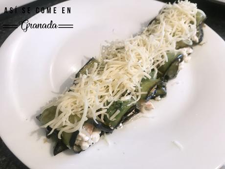 Canelones de berenjena rellenos de ricotta y gambas Canelones de berenjena rellenos de ricotta y gambas