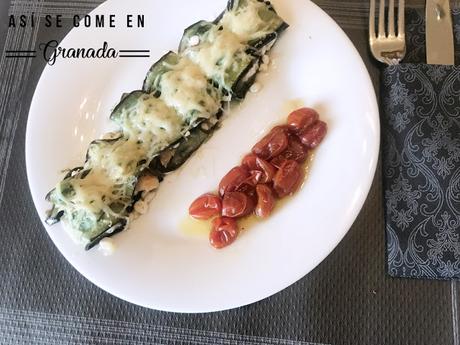 Canelones de berenjena rellenos de ricotta y gambas Canelones de berenjena rellenos de ricotta y gambas