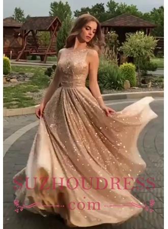 Vestido de fiesta con lentejuelas doradas con espalda abierta de Champagne 2019 |  Vestidos de noche baratos atractivos sin mangas BC0562