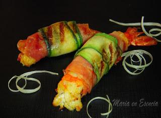 Langostino marinado con bufanda de jamón ibérico y calabacín!! Langostino marinado con bufanda de jamón ibérico y calabacín!!