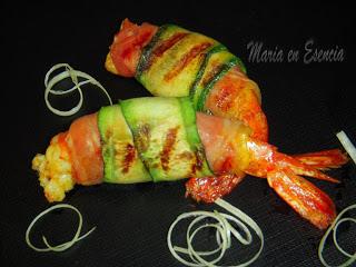 Langostino marinado con bufanda de jamón ibérico y calabacín!! Langostino marinado con bufanda de jamón ibérico y calabacín!!