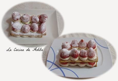 Milhojas de fresón, con nata a la vainilla Milhojas de fresón, con nata a la vainilla