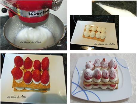 Milhojas de fresón, con nata a la vainilla Milhojas de fresón, con nata a la vainilla