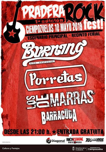 El festival Pradera Rock reunirá en Ciempozuelos a Burning, Porretas, Los de Marras y Barracüda