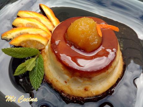 FLAN DE NARANJA CON AROMA DE AGUA DE AZAHAR Y MERMELADA DE NARANJA