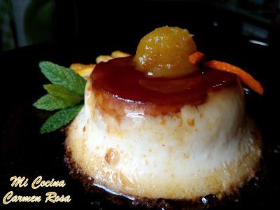 FLAN DE NARANJA CON AROMA DE AGUA DE AZAHAR Y MERMELADA DE NARANJA