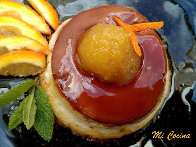 FLAN DE NARANJA CON AROMA DE AGUA DE AZAHAR Y MERMELADA DE NARANJA