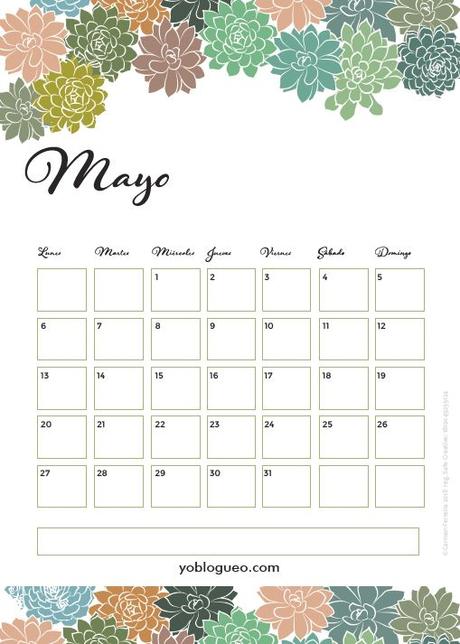Calendario mayo gratis para  descargable para imprimir