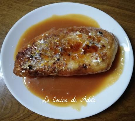 Torrijas sin freír con salsa de toffee