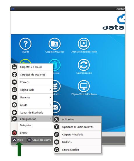 Menú de configuración de la aplicación.