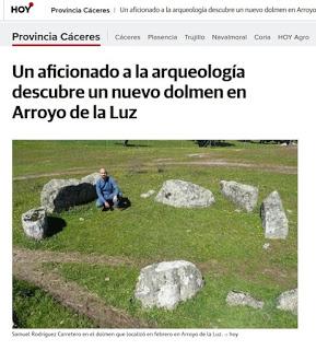Colaboraciones de Extremadura, caminos de cultura: el periódico Hoy se hace eco del hallazgo del Dolmen de la Luz