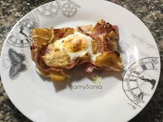 PATATAS CON HUEVOS Y BACON EN EL HORNO