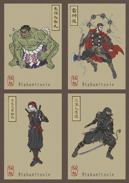 Los Vengadores y Thanos al estilo Ukiyo-e