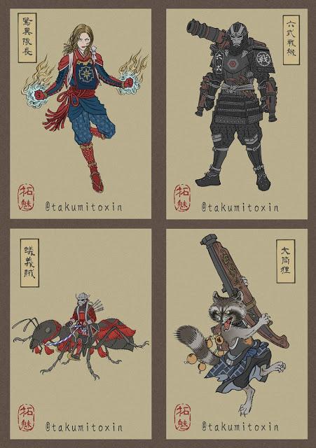 Los Vengadores y Thanos al estilo Ukiyo-e