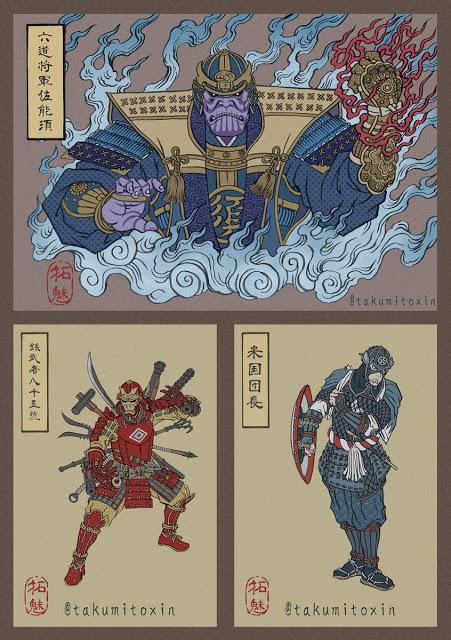 Los Vengadores y Thanos al estilo Ukiyo-e