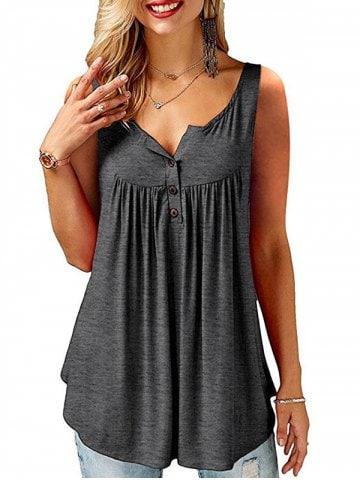 Round Neck Half Button Tank Top