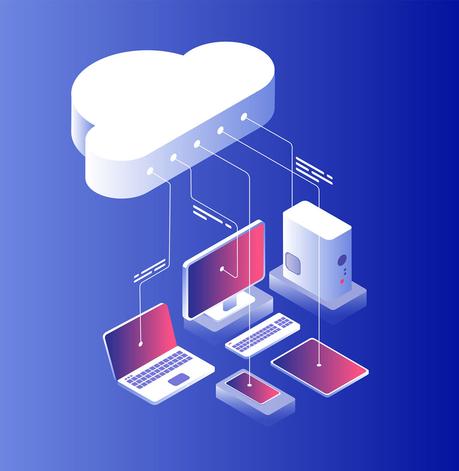 ilustración dispositivos conectados a la nube
