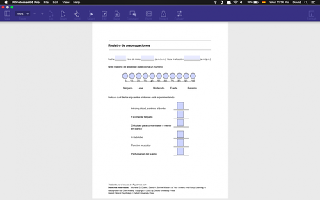 Ansiedad generalizada: hojas de registro (worksheets) de Craske y Barlow