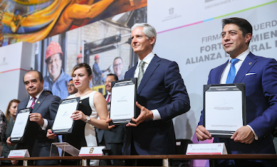 ENCABEZA ALFREDO DEL MAZO FIRMA DEL ACUERDO PARA EL FORTALECIMIENTO DE LA ALIANZA LABORAL MEXIQUENSE