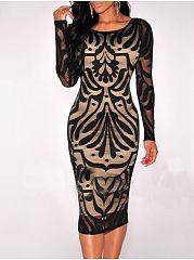 Patchwork Printed Charming Crew Neck Bodycon Dress