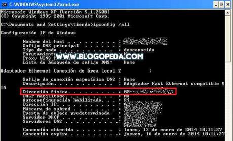 Consultar MAC de un equipo en a través de la consola de comandos Filtrado MAC