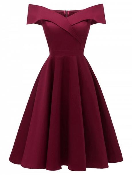 MI WISHLIST DE MAYO Foldover Off The Shoulder Skater Cocktail Dress - RED WINE S