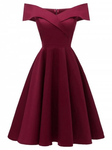 Foldover Off The Shoulder Skater Cocktail Dress - RED WINE S