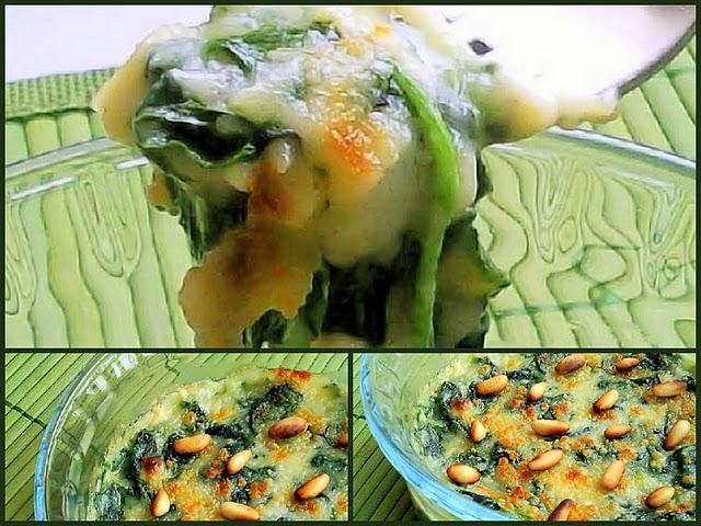 ESPINACAS CON BECHAMEL Y PIÑONES