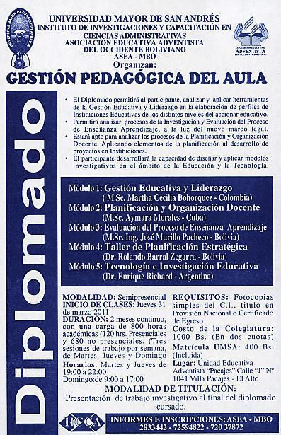 Módulo 5: Tecnología e Investigación Educativa: Diplomado en Gestión Pedagógica del Aula, Universidad Mayor de San Andrés, IICA, ASEA MBO - II Versión