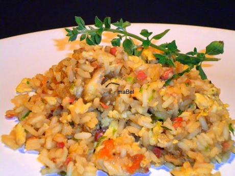 Arroz chaufan de cecina y pollo