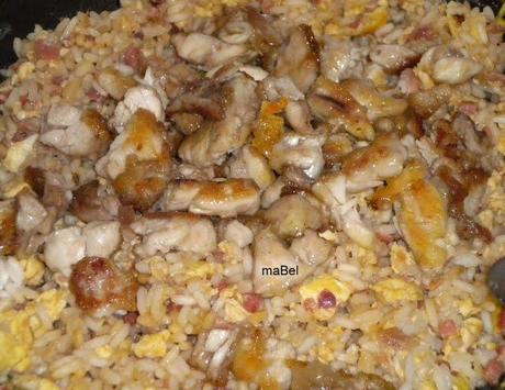 Arroz chaufan de cecina y pollo